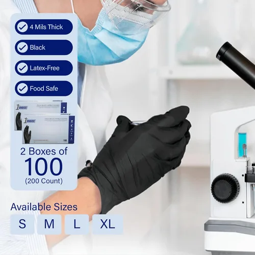 Miniatura 2 de 1st Choice Guantes negros de nitrilo desechables sin látex, guantes negros de grado examen para cocinar, médico, dental, limpieza, 4 mil