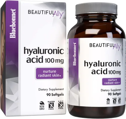 Bluebonnet Nutrition Beautiful Ally - Ácido hialurónico de 100 mg, nutre la piel radiante*, sin OMG, sin gluten, sin soja, 90 cápsulas blandas, 90