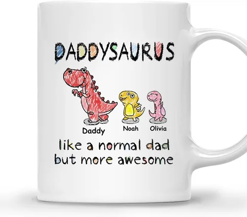 Miniatura 11 de GOSSBY Taza personalizada (1 dinosaurio bebé) ... Like a normal dad but more awesome - Taza personalizada para padres, dinosaurio para papá y bebé
