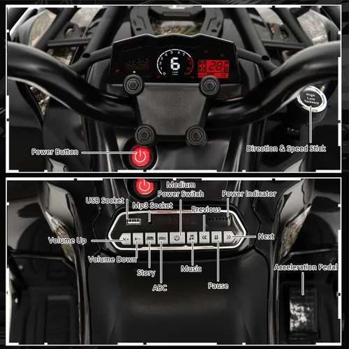 Miniatura 5 de Costzon ATV para niños, vehículo eléctrico de cuatro ruedas de 12 V con función de avance/atrás, 2 velocidades, música, faros, cesta de Negro