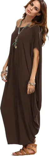 Miniatura 4 de Verdusa Vestido largo para mujer, con cuello estilo bote amplio, de gran tamaño, caftán, con manga murciélago