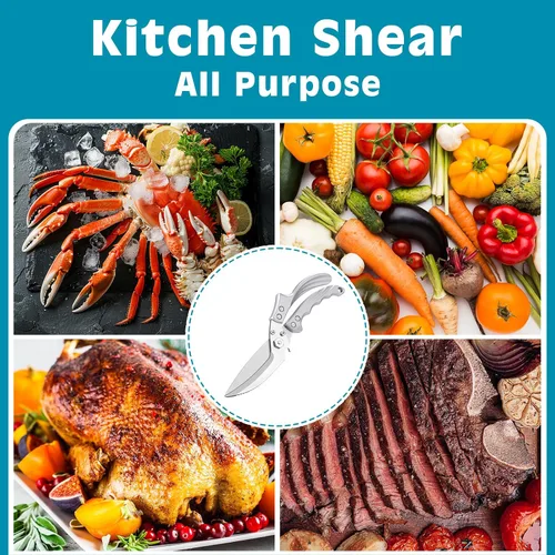 Miniatura 6 de Tijeras de cocina resistentes – Tijeras de cocina multiusos de acero inoxidable para Acción de Gracias, pollo, hueso, carne, pavo, pescado, tijeras
