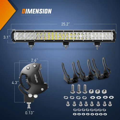 Miniatura 2 de Nilight - Barra de luz LED ZH405 de 25 pulgadas, 162W, combo de inundación y foco, luces LED todoterreno con kit de arnés de cableado, 2 años