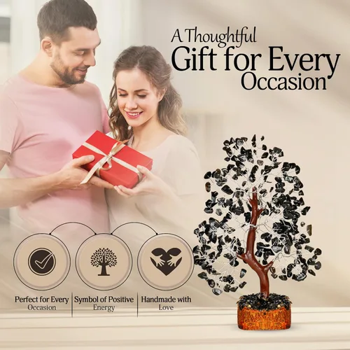 Miniatura 7 de YATSKIA - Árbol de turmalina negra con piedras preciosas - Árbol de la vida con cristales - Decoración de cristales y piedras para oficina en casa