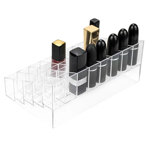 Miniatura 4 de Hedume Paquete de 2 lápices labiales y organizador de maquillaje, estuche acrílico de 40 ranuras para lápiz labial, pinceles, botellas