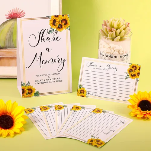 Miniatura 5 de Zonon 50 tarjetas de memoria con diseño de girasol, con texto en inglés "Share a Memory Card", para celebración de la vida, decoración de bodas