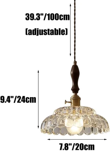Miniatura 4 de Luces colgantes de nogal de granja, estilo nórdico retro de 7.8 pulgadas, lámpara colgante colgante con pantalla de vidrio transparente con acabado
