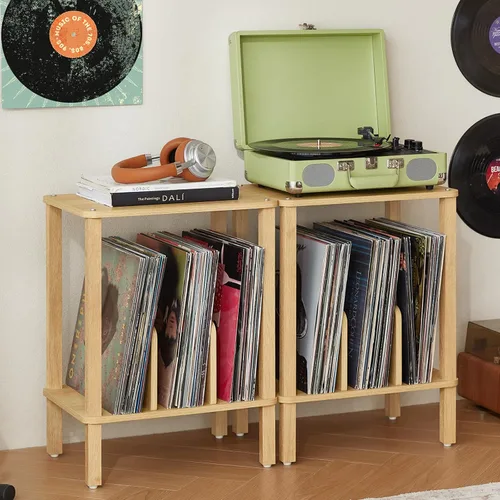 Miniatura 11 de LELELINKY Soporte para tocadiscos de 2 niveles con almacenamiento de discos de vinilo hasta 100 álbumes, soporte para discos de dormitorio y mesa