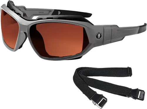 Ergodyne Skullerz LOKI - Spogles de seguridad polarizados convertibles, incluye junta de espuma y correa para convertir en gafas