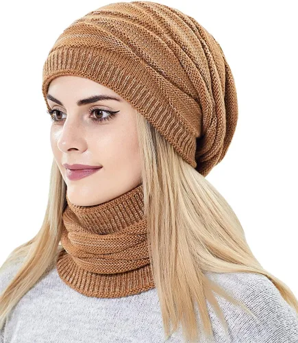 Conjunto de gorro y bufanda para mujer para niñas, gorro de esquí de invierno de punto cálido con forro polar