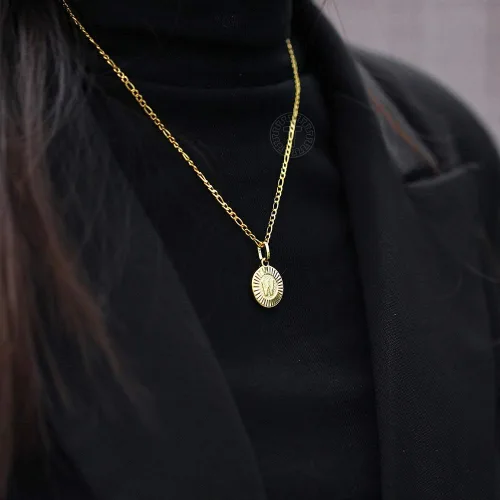 Miniatura 6 de Trendsmax Collar con inicial para mujer, chapado en oro, con dije de letra redonda, cadena A-Z Figaro