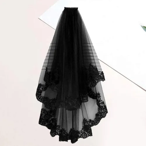 Miniatura 5 de NUOBESTY Velo de novia negro con peine velo de catedral nupcial velo de boda peine para el cabello de Halloween decorativo para novias y mujeres