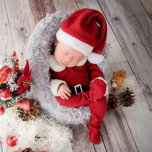 Miniatura 2 de ForBaysy Accesorios de Fotos de Navidad para Bebé Recién Nacido Traje de Sesión de Fotos para Niños y Niñas Disfraz Mono Rojo con Gorro de Navidad
