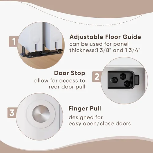 Miniatura 5 de JUBEST Herrajes para Puerta Corredera de 48", Juego de Herrajes de Aluminio para Puerta Corredera de Armario con Tirador Incluido, Suave