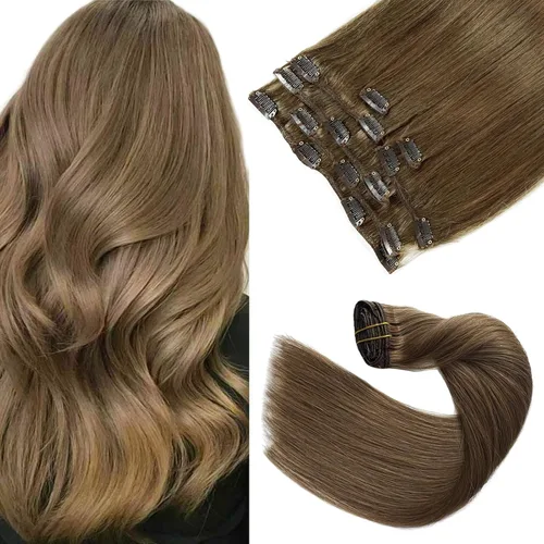 Miniatura 10 de Extensiones de cabello con clip Ubetta de cabello humano real, extensiones de cabello negro azabache con clip, 7 piezas, 70 g, extensiones
