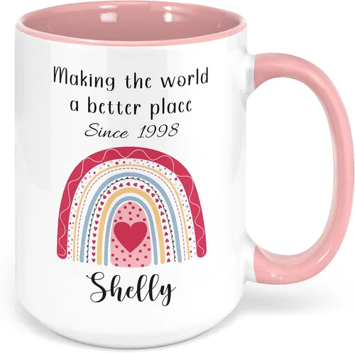 Miniatura 45 de Livado Regalos de cumpleaños número 100 para mujeres, mamá, ella, niña, esposa, abuela, hermana, amiga, taza de arcoíris personalizada y nombre, edad
