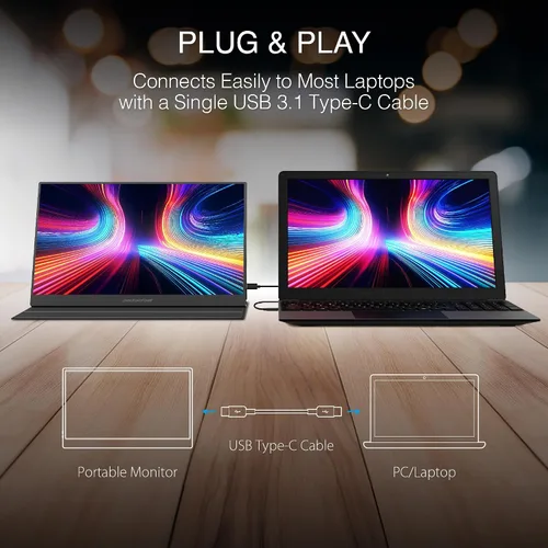 Miniatura 2 de Packard Bell Monitor portátil FHD 1080P de 15.6 pulgadas, pantalla IPS ultradelgada con USB-C y HDMI, cubierta inteligente y altavoces, HDR, Plug &