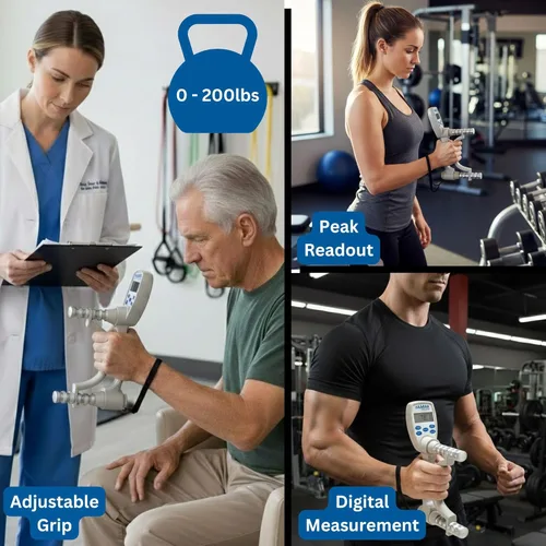 Miniatura 3 de Jamar - Dinamómetro de mano inteligente, indicador digital ligero de fuerza máxima para medir la fuerza de mano y agarre, dispositivo inalámbrico