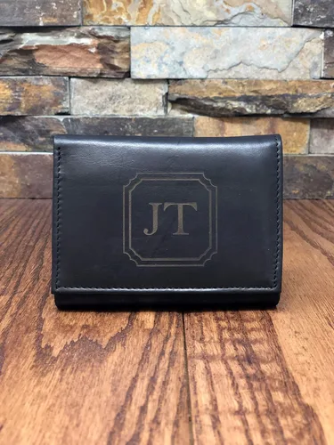 Miniatura 6 de Brown Genuine Leather Tri Fold Personalized Mens Wallet Black (777)