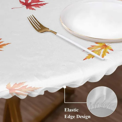 Miniatura 4 de Mantel redondo impermeable con hojas de otoño, tela lavable, mantel elástico a prueba de aceite, para fiestas de picnic en interiores y exteriores