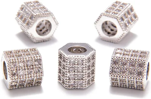 Miniatura 19 de AD Beads Corona de diamantes de imitación de circonita con agujero grande, cuentas espaciadoras (10 unidades, corona transparente sobre oro