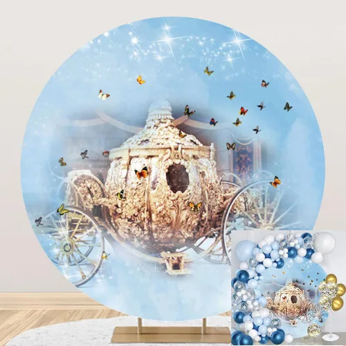 Miniatura 7 de Leyiyi Cubierta de fondo redonda de poliéster de 7.2 x 7.2 pies, diseño de princesa de ensueño, mariposa, luces brillantes, cuento de hadas
