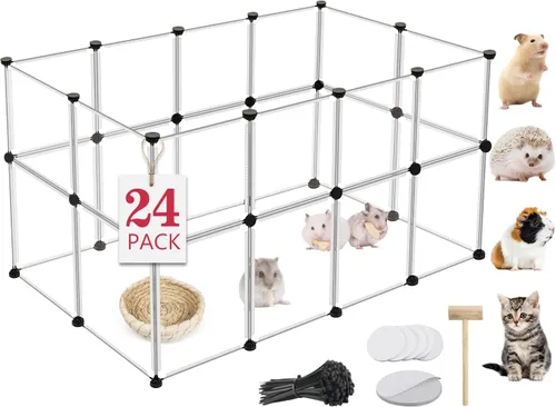 Miniatura 9 de Corral para animales pequeños de 20 paneles, corral para mascotas de 48" x 24" x 16" con alfombrilla impermeable, jaula C&C para conejillos de Negro