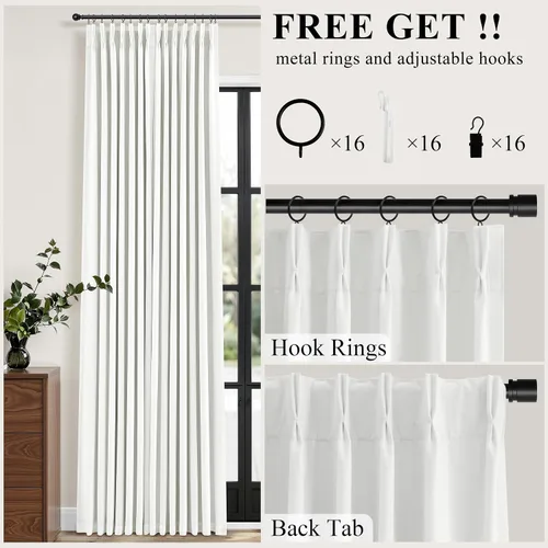 Miniatura 7 de Cortinas opacas plisadas de lino beige y blanco de 90 pulgadas de largo para dormitorio o sala de estar, juego de 2 paneles, oscurecimiento