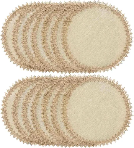 FunWheat - Juego de 12 manteles individuales redondos de arpillera trenzados para mesas de comedor, 15 pulgadas, resistentes al calor, de yute,