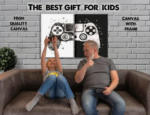 Miniatura 3 de Lienzo enmarcado para decoración de sala de juegos, arte de pared con temática de videojuegos, pósteres enmarcados en blanco y negro, impresiones