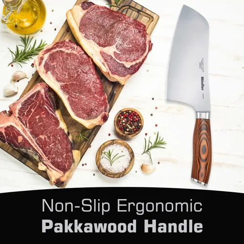 Miniatura 6 de Mueller - Cuchillo de carnicero de 7 pulgadas, cuchillo chino de verduras y carne para chef, de acero inoxidable alemán con mango ergonómico