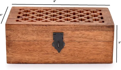 Miniatura 5 de Caja decorativa de madera de mango con tapa con bisagras, caja de almacenamiento de madera, decoración con tapas (8 x 5 x 3 pulgadas)