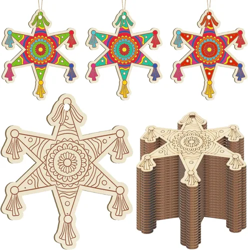 Miniatura 40 de Adornos de madera para árbol de Navidad para pintar, decoración de Navidad y Acción de Gracias, recortes sin terminar, 24 piezas de 3.5 x 3