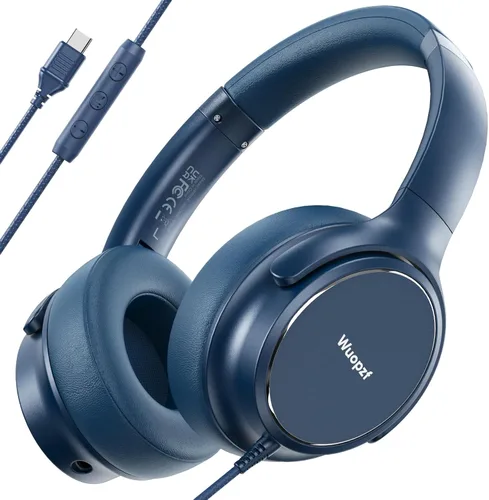 Miniatura 10 de Auriculares con cable USB C sobre la oreja con micrófono, control de volumen, puerto compartido y diadema ajustable, auriculares estéreo plegables