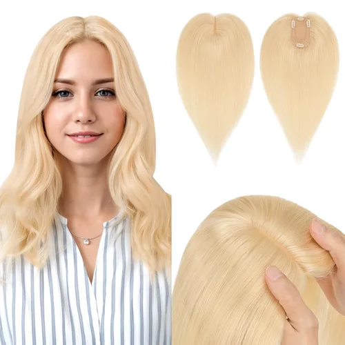 Miniatura 32 de Hairro Toppers de cabello humano 100% real para mujeres sin flequillo, postizos de cabello real con clip, base de seda transpirable para cubrir