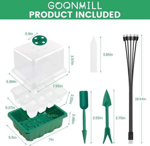 Miniatura 5 de Bandeja de inicio de semillas con luz de crecimiento, 5 paquetes de bandeja de inicio de plantas kit iniciador de plántulas con base de cúpulas