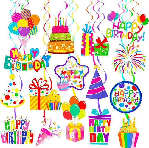 20 piezas de decoración de remolinos colgantes de feliz cumpleaños, globos coloridos para cupcakes, decoración de techo, suministros de fiesta de