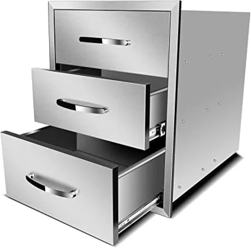 Cajones de cocina de acero inoxidable para exteriores, cajón de barbacoa de 3 cajones, empotrado, montaje empotrado para cocinas al aire libre e
