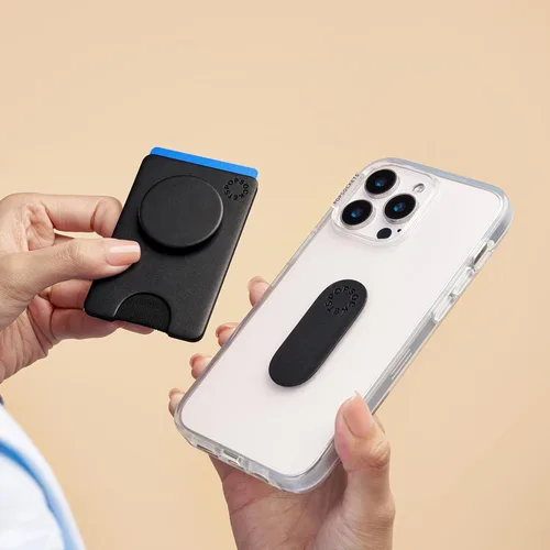 Miniatura 3 de Cartera para teléfono PopSockets con patada expandible, tarjetero para teléfono - Negro Adhesivo negro