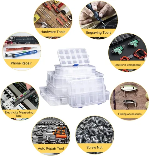 Miniatura 6 de MroMax Pequeña caja organizadora de plástico transparente de 10 rejillas, almacenamiento de manualidades con divisores ajustables, caja organizadora