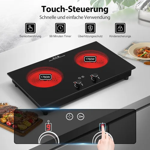 Miniatura 6 de VBGK Cocina eléctrica, estufa eléctrica de 2400 W, encimera y placa caliente integrada con bloqueo de seguridad para niños, temporizador, control