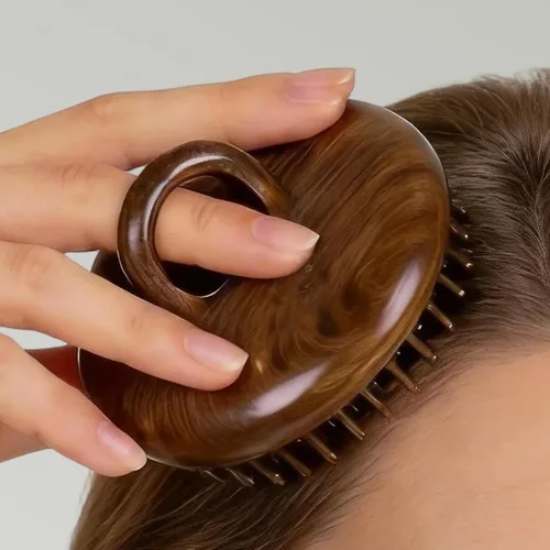 Miniatura 9 de TAN MUJIANG Peine de madera hecho a mano, diseño de anillo, masaje del cuero cabelludo, cuidado nutritivo del cabello 3.35 × 1.69 pulgadas