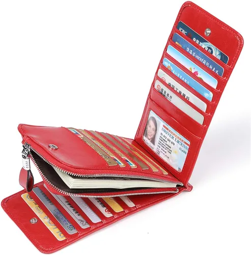 Miniatura 3 de Huztencor cartera de cuero con bolsillo para tarjeta de crédito bloqueo RFID, billetera, funda para tarjetas para mujer