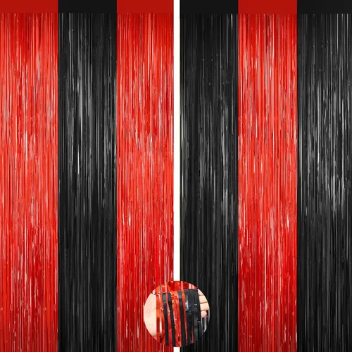 Miniatura 23 de Cortina de flecos de papel de aluminio negro, 2 paquetes de cortinas de flecos de papel de aluminio metálico para cabina de fotos, accesorios