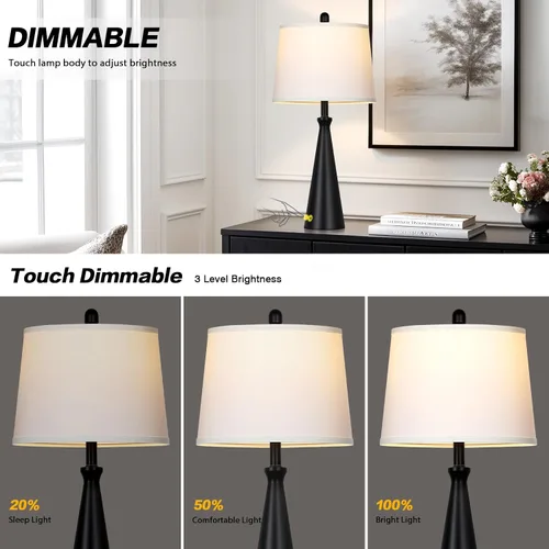 Miniatura 3 de Rinweey 28" Black Touch Table Lamp with USB A+C Ports, 3-Way Dimmable Bedroom Lamp for Night Stand, Tall Modern Touch Lamp for Living Room End