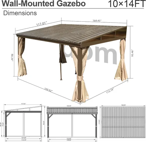 Miniatura 27 de Domi - Solárium de pared montado de 10 x 14 pies, solárium de pared con techo inclinado de policarbonato de aluminio, casa de pantalla de PC