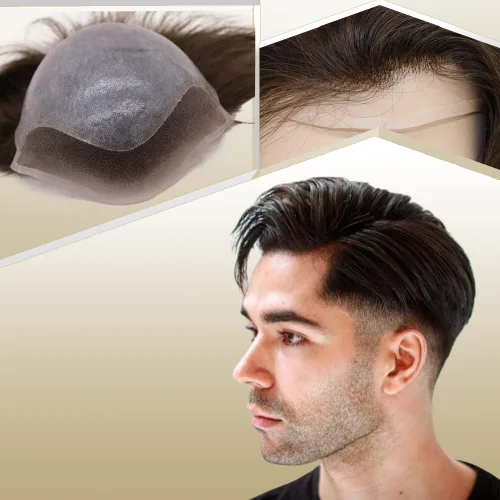 Peluca de cabello humano europeo de repuesto para hombre, encaje suizo frontal, 0.003 in, piel fina, poliuretano, con bucle, 10 x 8 pulgadas, color