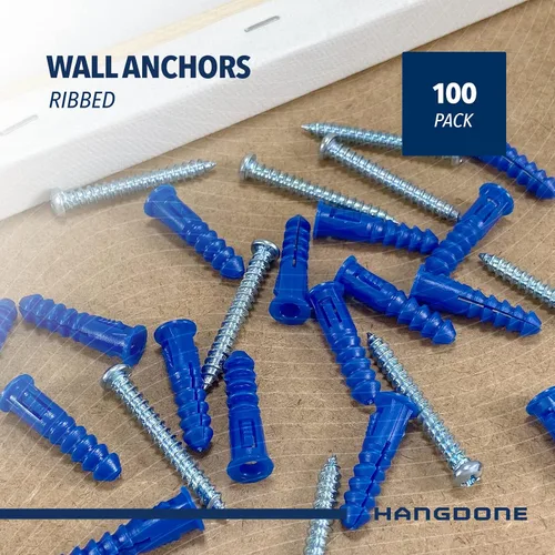 Miniatura 2 de Anclajes de pared acanalados #10-#12 de 1-1/4 pulgadas con tornillos, paquete de 100, azul, anclaje de plástico para paneles de yeso/hormigón