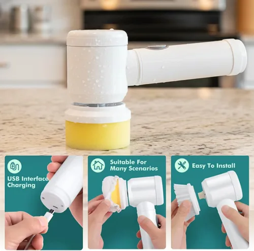 Miniatura 3 de VIMALIFE Limpiador eléctrico giratorio, limpiador de baño inalámbrico IPX6 impermeable con 5 cabezales reemplazables, cepillo de limpieza eléctrico