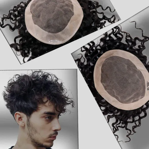 Miniatura 7 de Monofilamento de cabello humano fino para hombre, peluca de monofilamento NPU para hombre, 5 x 7 pulgadas, color marrón oscuro #3 #3 Color marrón